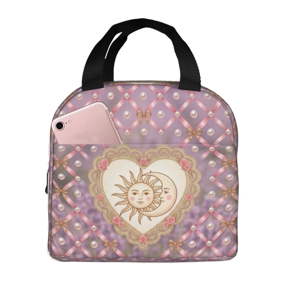 Sun And Moon Lunch Bag Insulated Reusable Thermal Tote For Women Men Work Office Picnic Travel Large Lunchbox Cooler Organizer Carrier Pink Heart