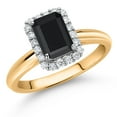 thumbnail image 2 of Gem Stone King 10K Yellow Gold Black Onyx and White Lab Grown Diamond Halo Engagement Ring for Women (1.13 Cttw, Gemstone Birthstone, Size 5), 2 of 4