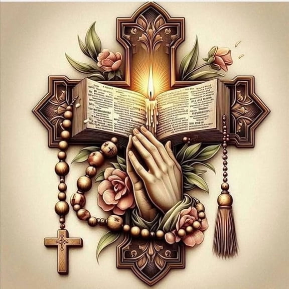 Religious pray Cross Diamond Art Kits for Adults, Jesus Christ Cross 5D Diamond Painting Kit for Beginners, DIY Round Full Drill Painting with Gem Art Craft Kits for Home Wall Decor