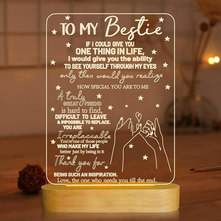MYKOMI to My Bestie Gifts,3D Illusion Lamp I Love You Friends Night Light for Best Friend Sister Boys & Girls Women BFF Birthday Holiday, Soft Warm White Colors LED Wooden Table Lamp