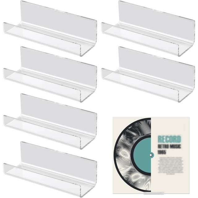6pcs Vinyl Record Wall Mount, Acrylic Album Record Shelf No Drill Adhesive Tape Vinyl Record Display Holder Stand Racks Storage for Album Covers Display (Clear)