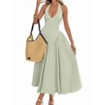 thumbnail image 3 of Women'S Casual Midi Dress V Neck Sundress Elegant Flowy A Line Beach Long Dress Light Green S, 3 of 8