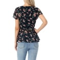 thumbnail image 3 of INSPIRE CHIC Women's Wrap Tops Floral Print V Neck Short Sleeve Tie Waist Peplum Blouses S Black Red, 3 of 5