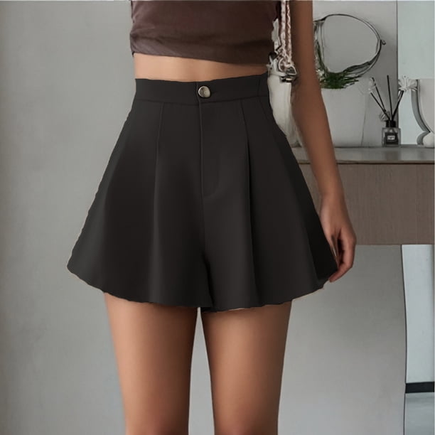 MKLEKYY Pantalones Cortos Para Mujer, Informales, Elásticos, De Cintura Alta, Con Pierna Ancha, Holgados, Plisados, Elegantes, De Verano