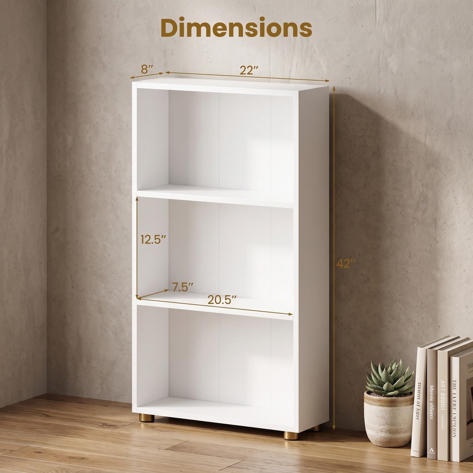 Furnibear 3-Tier Bookcase 42 Inch Tall Bookshelf with Anti-Tipping Kit, Freestanding Open Wood Storage Shelf Organizer for Living Room Bedroom Home Office Study, White