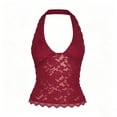 thumbnail image 5 of GUACER Lace Halter Tank Tops for Women, Sexy Deep V-Neck Sleeveless Camisole, Floral Mesh Overlay Slim Fit Vest, 5 of 5
