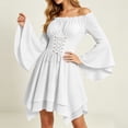 thumbnail image 4 of Renaissance Costume Women Bell Sleeve Cold Shoulder Lace up Ruffle Medieval Corset Dress Halloween Costumes White XXL, 4 of 7