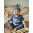thumbnail image 4 of BemeyourBBs Newborn Baby Boy Little Brother Outfits Cute Little Bro Letters Rib Romper Short Sleeve Full Length Jumpsuit Hat Infant Spring Summer Clothes, 4 of 9
