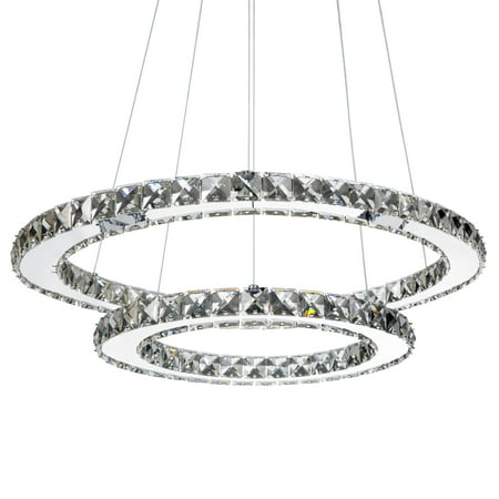 Best Choice Products 2-Ring Crystal Eclipse Modern LED Pendant Chandelier Dining Room Ceiling Light Fixture, (Best Lights For Drop Ceiling)