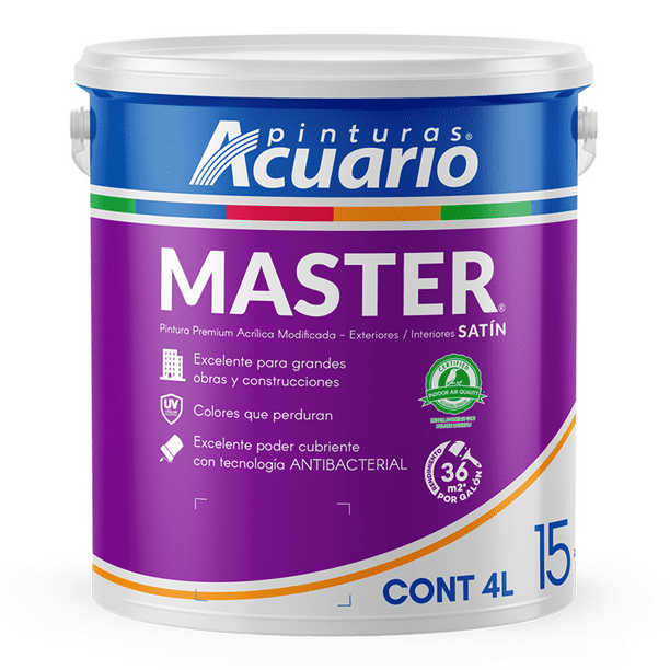 Pintura Satinada Premium Pinturas Acuario Master 4 Litros 15 Años Blanca