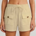 thumbnail image 5 of Rggeeun Women'S Shorts Solid Color Elastic High Waist Cargo Soft Mid-Rise Loose Fit Straight Leg With Side Plus Pockets & Adjustable Tie For Summer Beach Surf Delicate Hot Pants,Light Yellow,L, 5 of 6