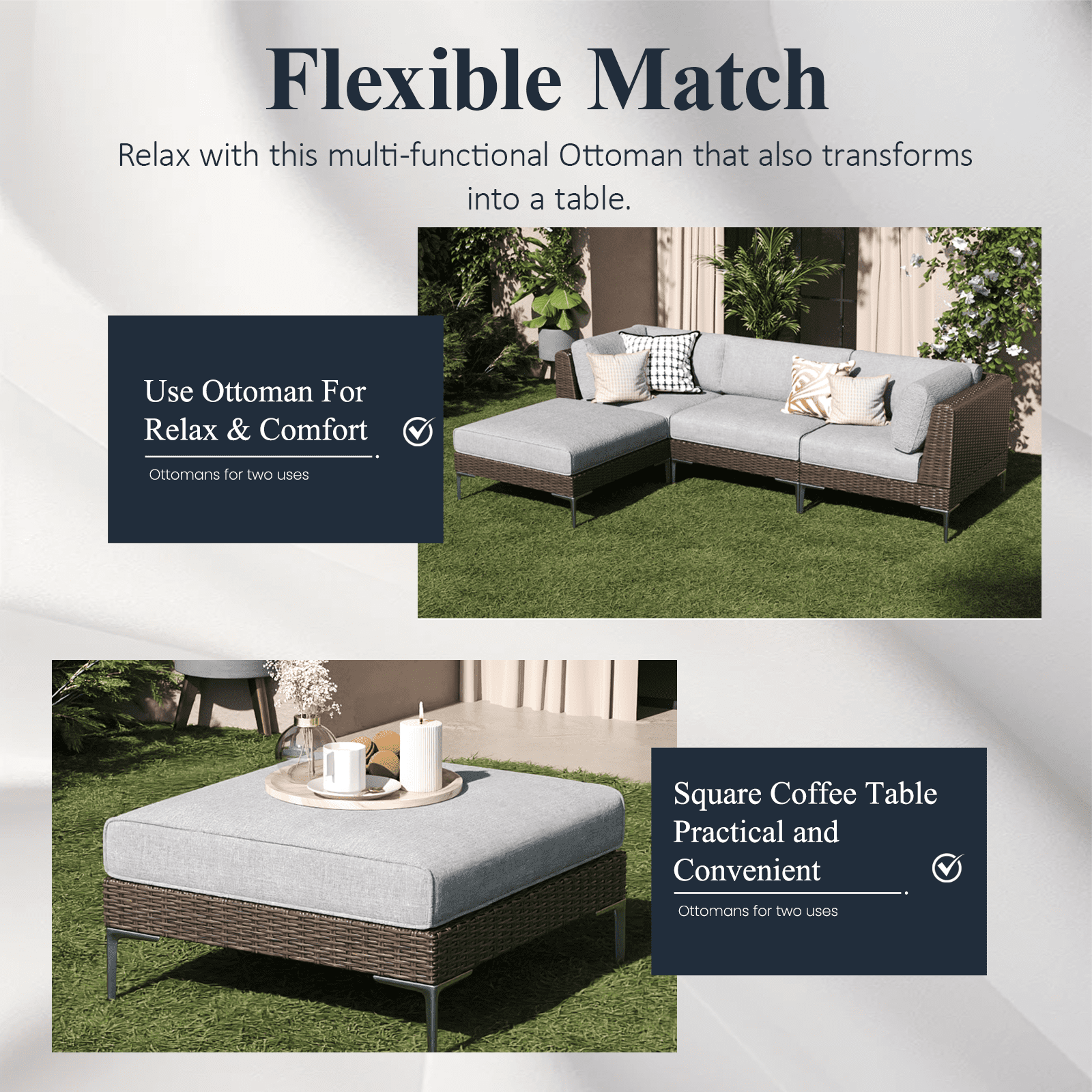 LayinSun 9-Piece Wicker Rattan Patio Furniture Set, Deep Seating Outdoor Modular Sectional Sofa Conversation Set with Thick Cushions for Lawn, Garden