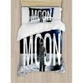thumbnail image 3 of Outer Space Decor Queen Size Duvet Cover Set, Moon Invasion of the Miniature Astronaut Stands on Surface World Image, Decorative 3 Piece Bedding Set with 2 Pillow Shams, Blue Grey, by Ambesonne, 3 of 3