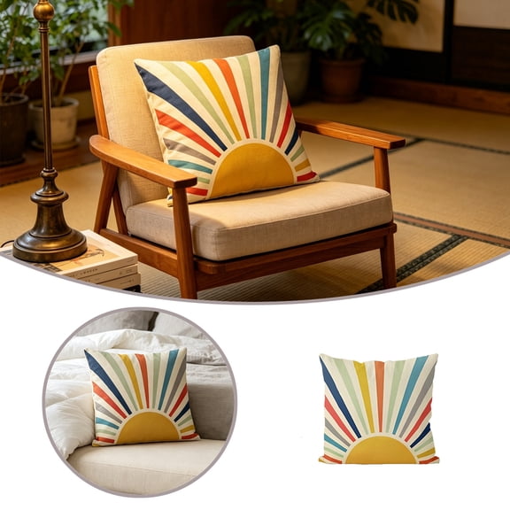 FEISHENTT Summer Pillow Covers 18x18 Inch Outdoor Boho Rainbow Sun Throw Pillows Colorful Stripes Decorative Pillow Cases Linen