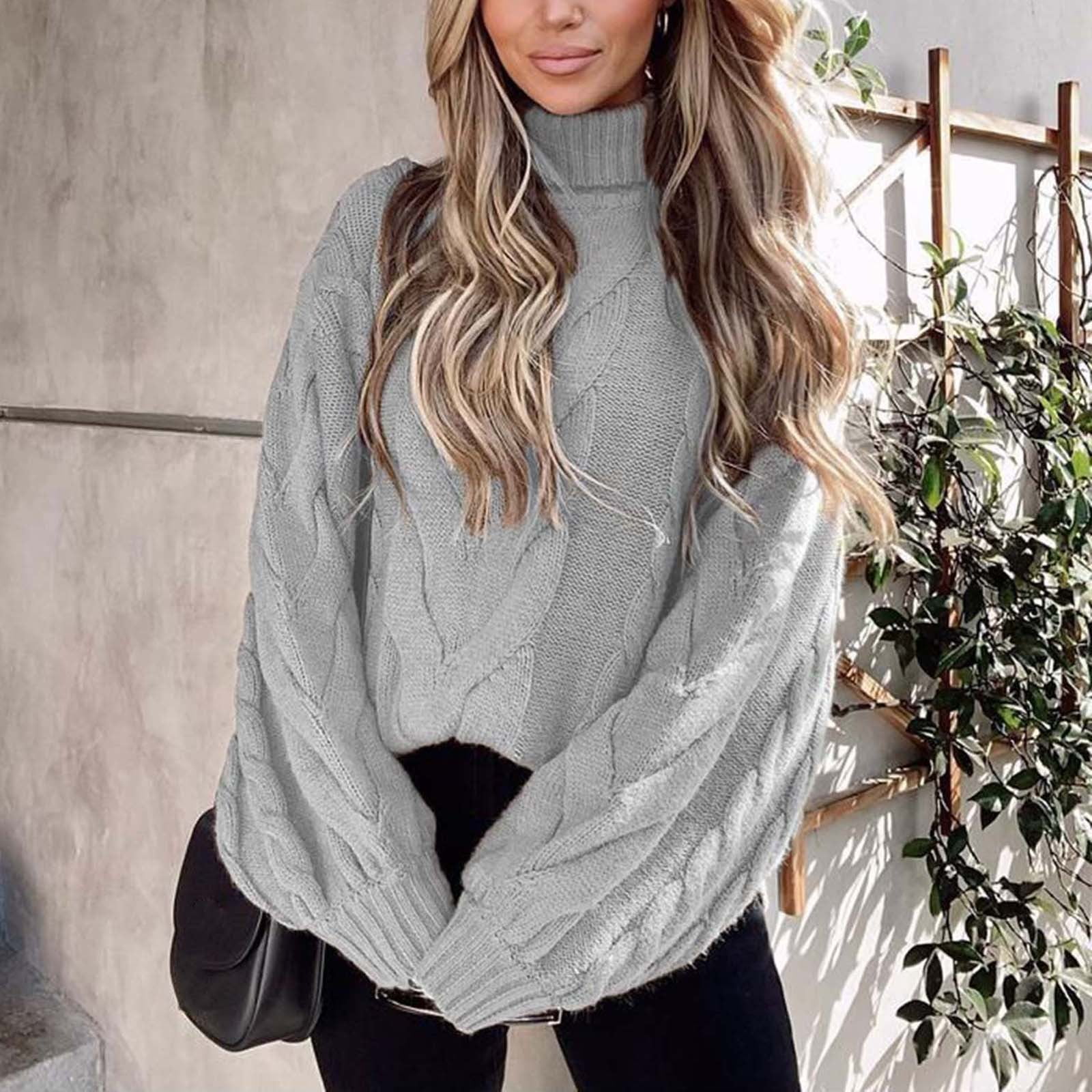 TOWED22 Crochet Sweaters For Women, Womens Turtleneck Oversized Sweaters  Batwing Long Sleeve Pullover Loose Chunky Knit Jumper(Grey,S) - Walmart.com