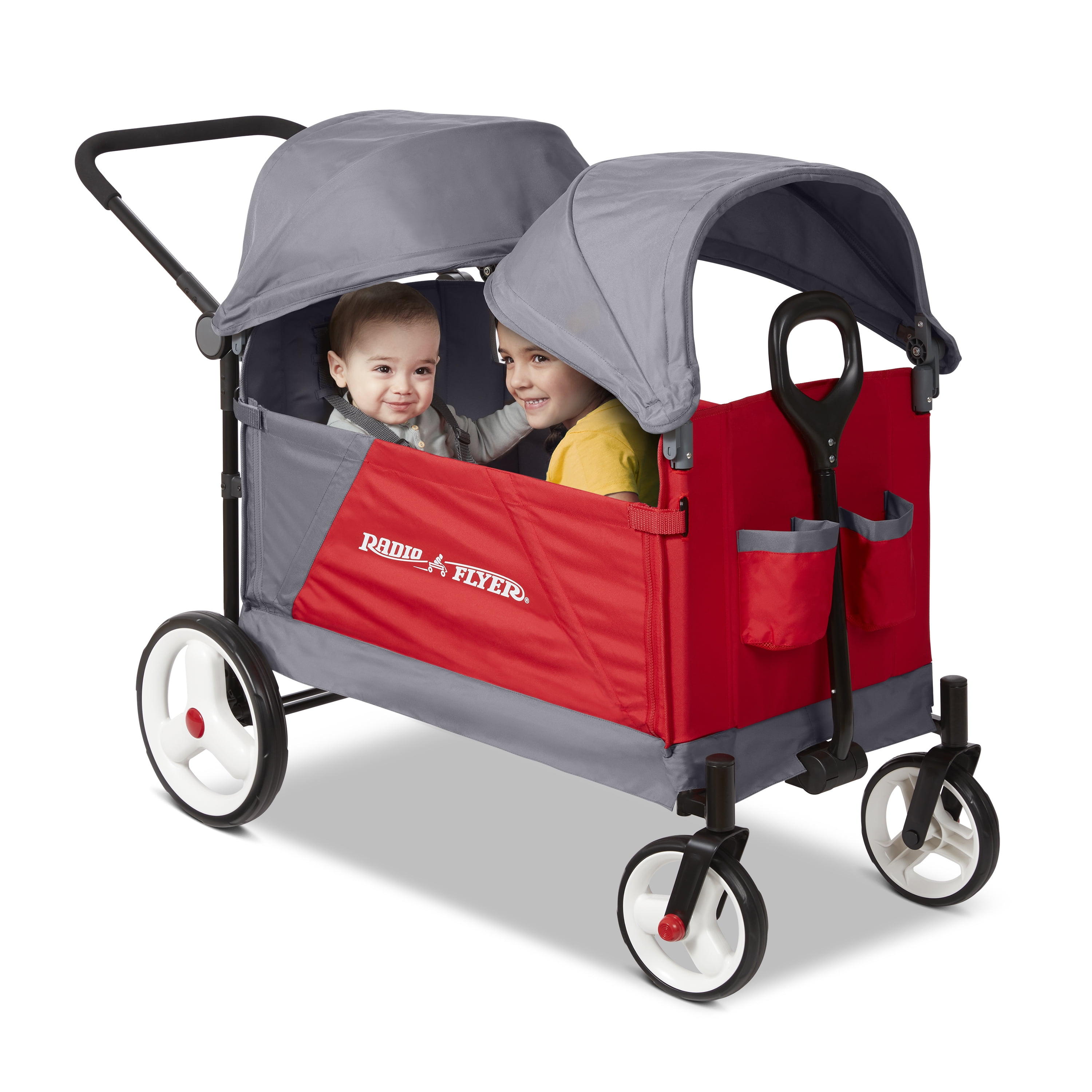 Radio Flyer, Discovery Stroll 'N Wagon with Canopies, Folding Wagon, Gray and Red - 1