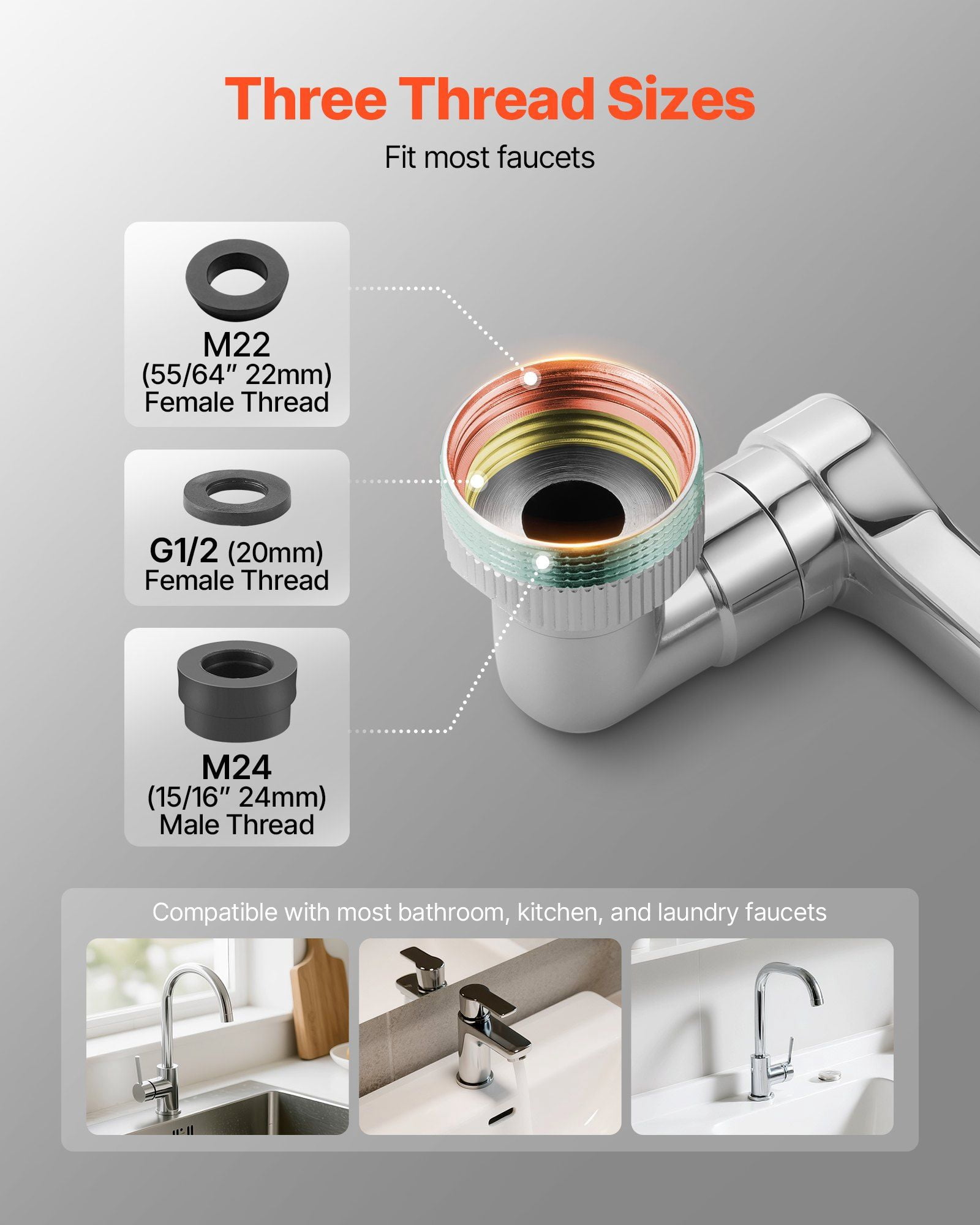 Universal 360° Swivel Faucet Aerator with Extension Arm, Anti-Splash Filter, Easy Install for Kitchen Sink, 2 Spray Modes, Chrome Plated Brass