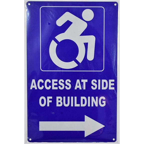 Access at Side of Building Right Arrow Sign (Aluminium Reflective,Rust Free, Blue 9X14)-The Pour Tous Blue LINE