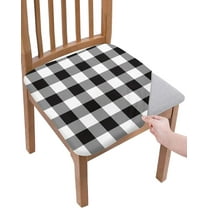 Dining Room Chair Seat Covers, Classic Black and White Plaid Buffalo Check Christmas Decor Removable Stretch Chair Seat Cushion Slipcovers Protector for Holiday Party Festival Decoration, Set of 6
