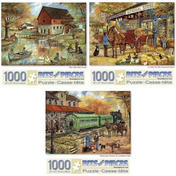 Bits And Pieces Jigsaw Puzzles Mill Pond Store by Ruane Manning 1000 Piece Set of Three 20 x 27 Inches