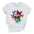 thumbnail image 4 of Tops for Women under $5 Short Sleeved Printed Round Neck T-shirt 5-White S, 4 of 6