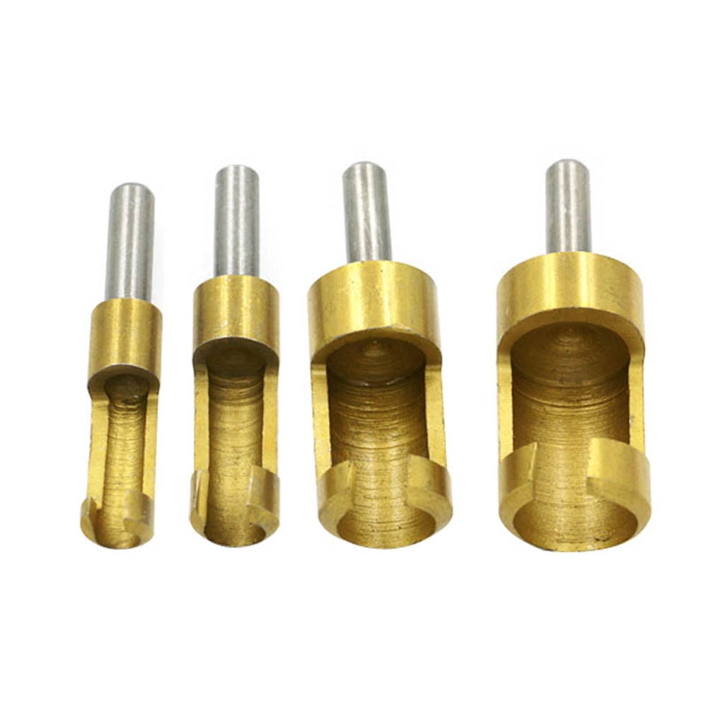 4pcs 1/4" Wooden Plug Drill Bored Hole Wood Tenon Drill Set Titanium Barrel Cork 4pcs 1/4" Wooden Plug Drill Bored Hole Wood Tenon Drill Set Titanium Barrel Cork