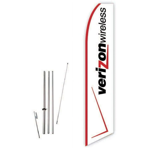 Verizon Wireless White Super Novo Feather Flag - Complete with 15ft Pole Set and Ground Spike