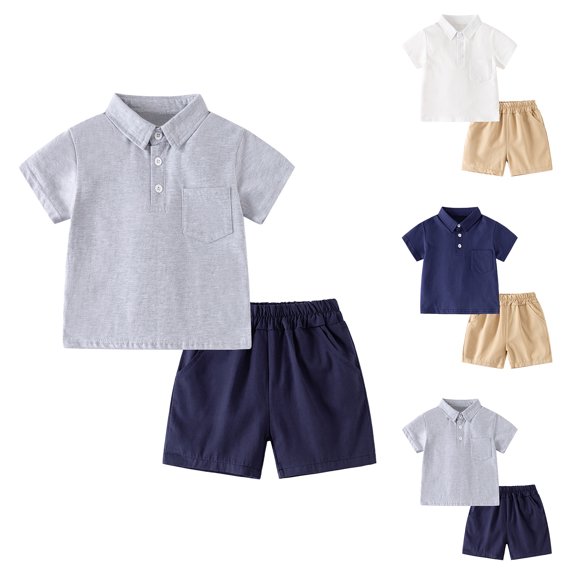 Boys Summer Outfits Short Sleeve Pocket Polo Shirt and Shorts Back to School Clothes Boys Two Piece Set Size 2-8 Years