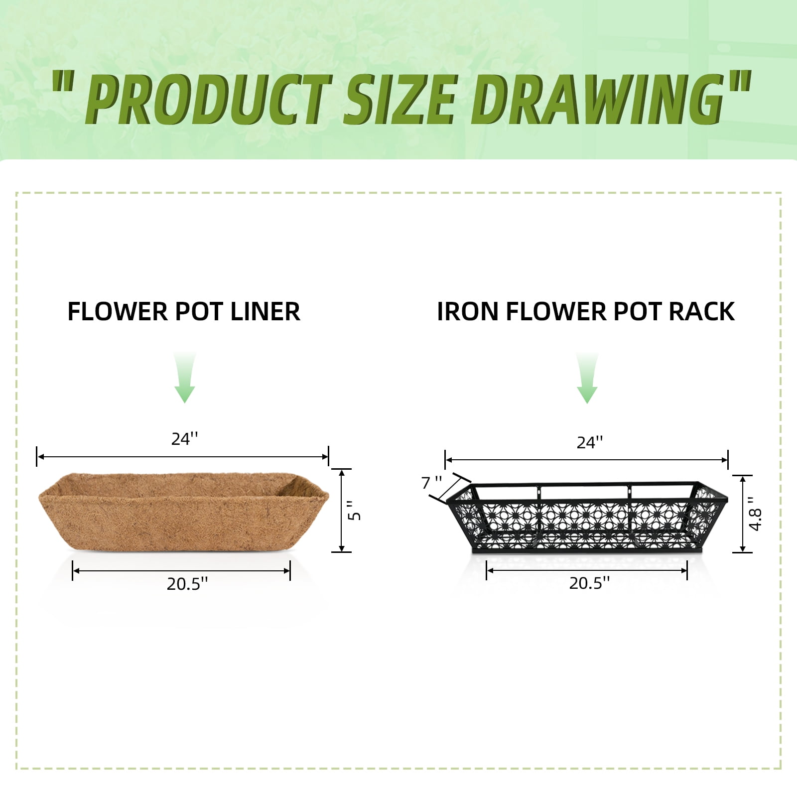 Balcony Planters Railing Hanging 24 Inch 4 Pack Window Boxes with Adjustable Bracket and Coco Liner for Porch, Fence, Patio Hanging Planters for Garden Outdoor