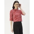 thumbnail image 5 of DressBerry Women's Printed Cotton Poplin Buttoned Front 3/4th Sleeves Crop Top Mandarin Collar Flared Casual&nbsp;Summer Wear High Waist Regular Short Shirt, 5 of 7