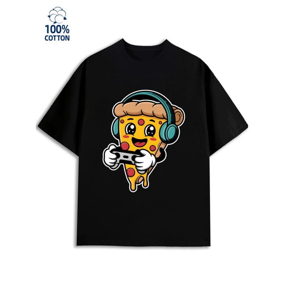 Pizza Gamer Tee men 180G 100% Cotton black Basic Unisex Shirt Graphic tshirts Fashion Unisex Shirt Graphic tshirts Funny Unisex Shirt Graphic Tee tshirts Vintage Unisex Shirt Short Sleeve tshirts