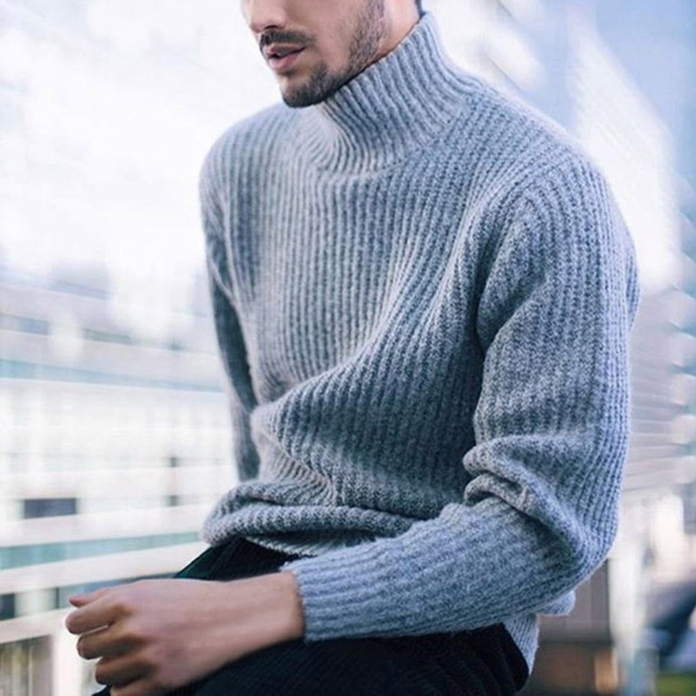 Mens Fashion Sweater Pullovers Male Casual Solid Color Knitt Simple 