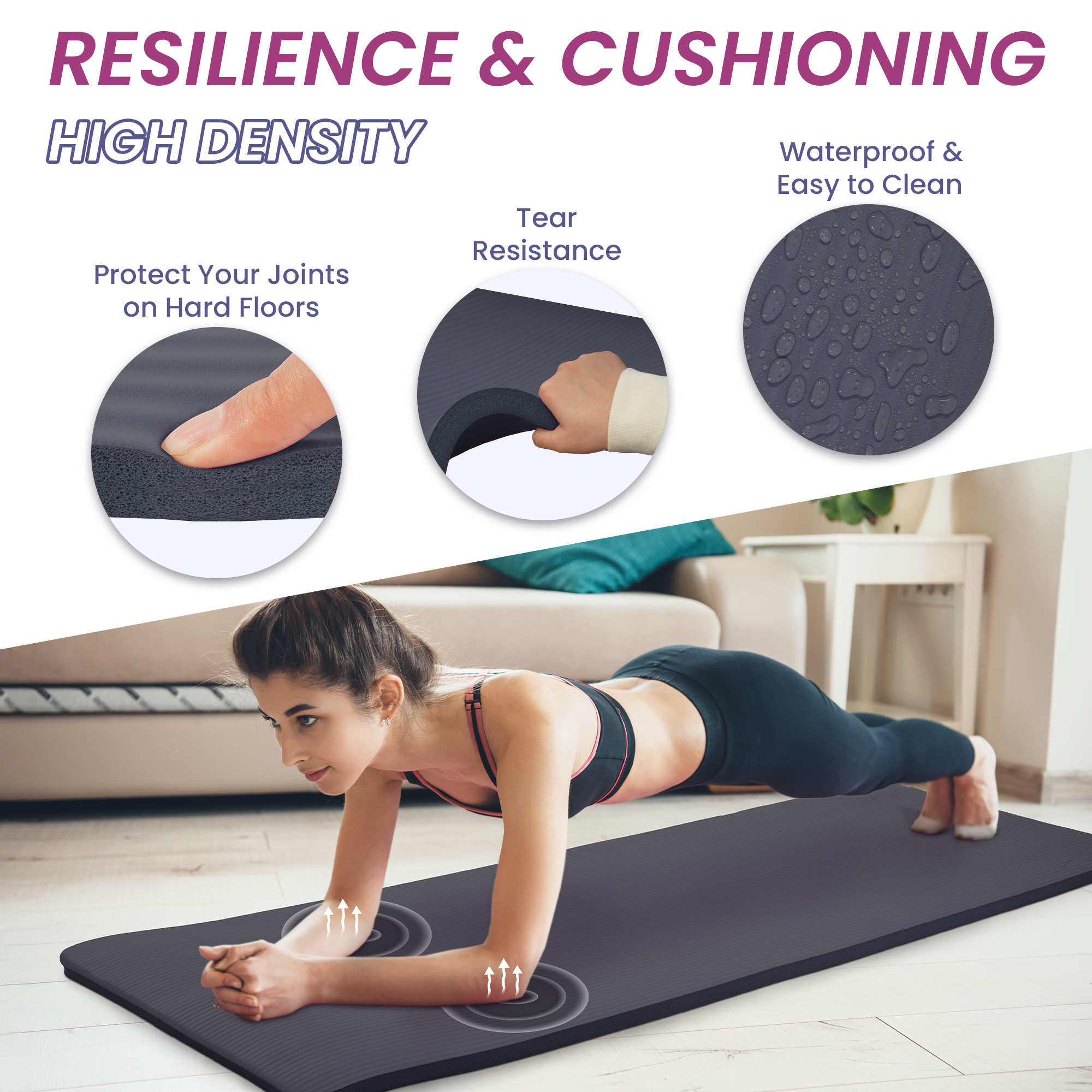 Signature Fitness 1/2-Inch Thick Yoga Mat, 71"x24" Exercise Mat with Carry Strap, High-Density Foam Cushion for Comfort & Support, Easy to Clean, for Home, Gym & Travel