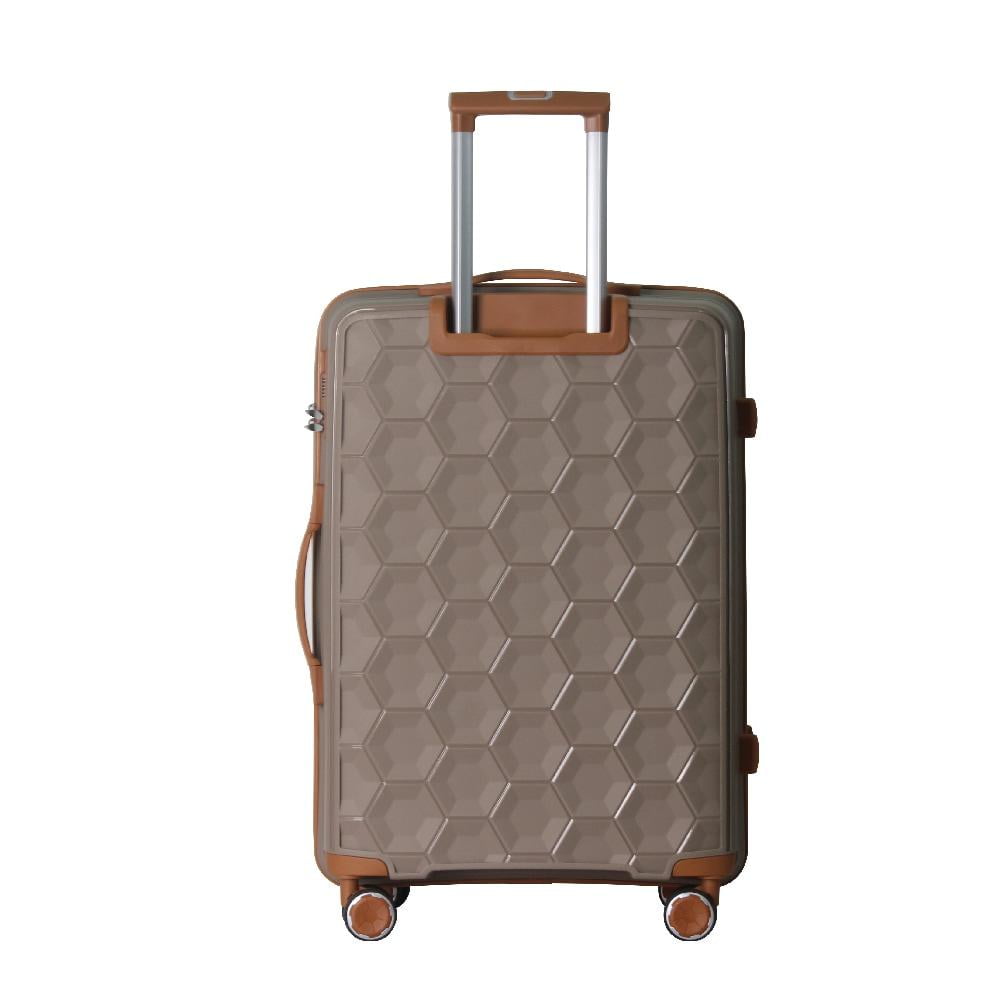 Lisonu 3-Piece Hardshell Luggage Set (20/24/28), Lightweight Suitcases with Spinner Wheels, TSA Lock, Moulded Corners, Khaki+Brown