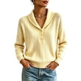thumbnail image 2 of Womens Shawl Collar Cable Knit Pullover Sweater Half Button Front Long Sleeve Relaxed Fit Casual Fall Winter Tops, 2 of 5