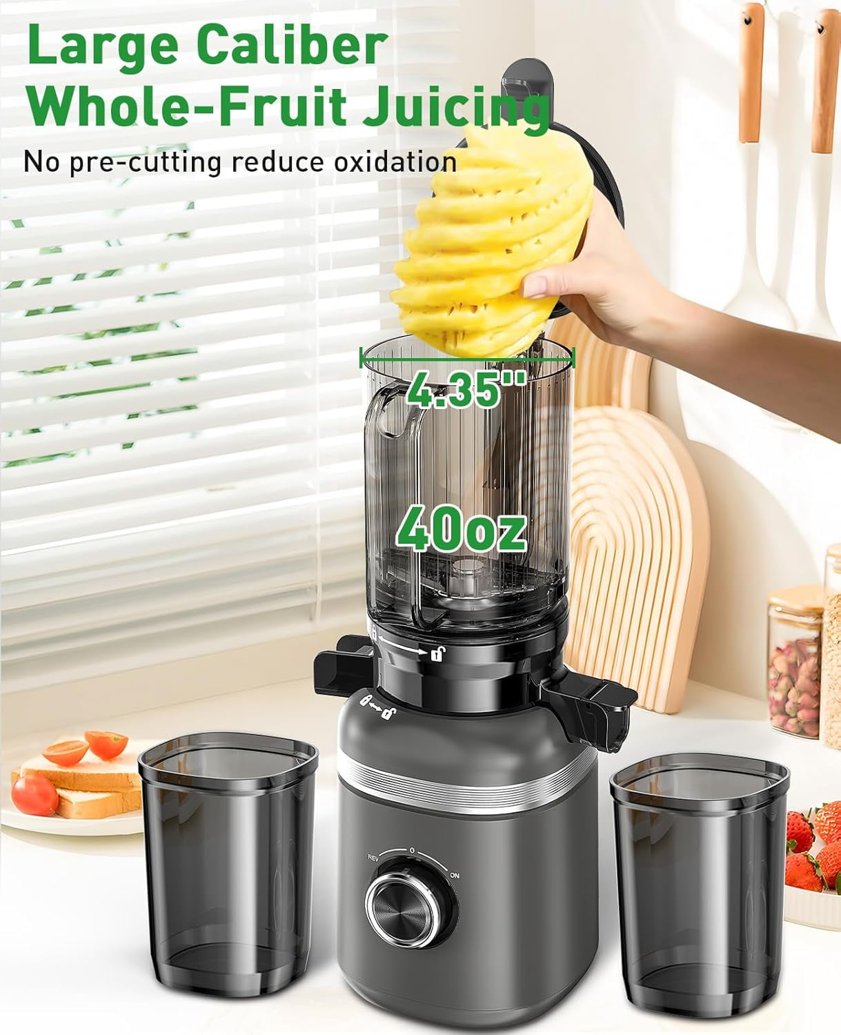 Cold Press Juicer Machines for Whole Vegetables & Fruits, Slow Masticating Juicer Maker with Wide Feed Chute, High Juice Yield, Easy to Clean