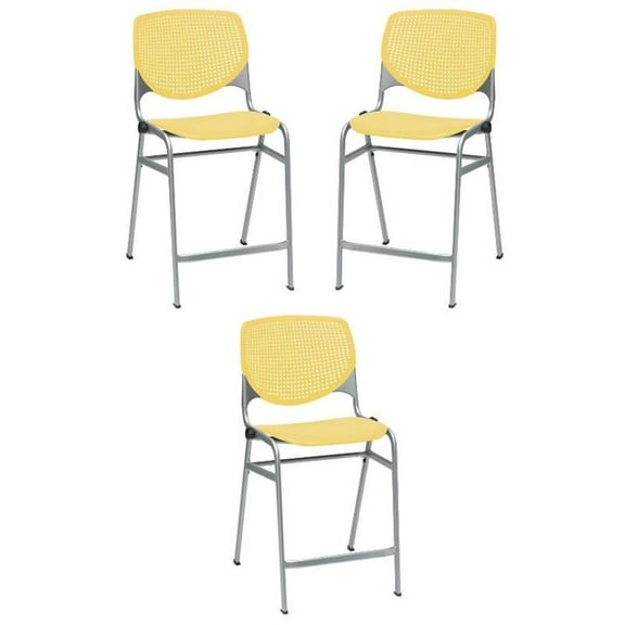 Home Square Plastic Counter Stool in Yellow - Set of 3
