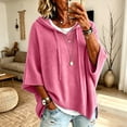 thumbnail image 2 of WULMLEO Women's Oversized Hooded Poncho Sweater 3/4 Batwing Sleeve Knitted Sweater Pink M, 2 of 6