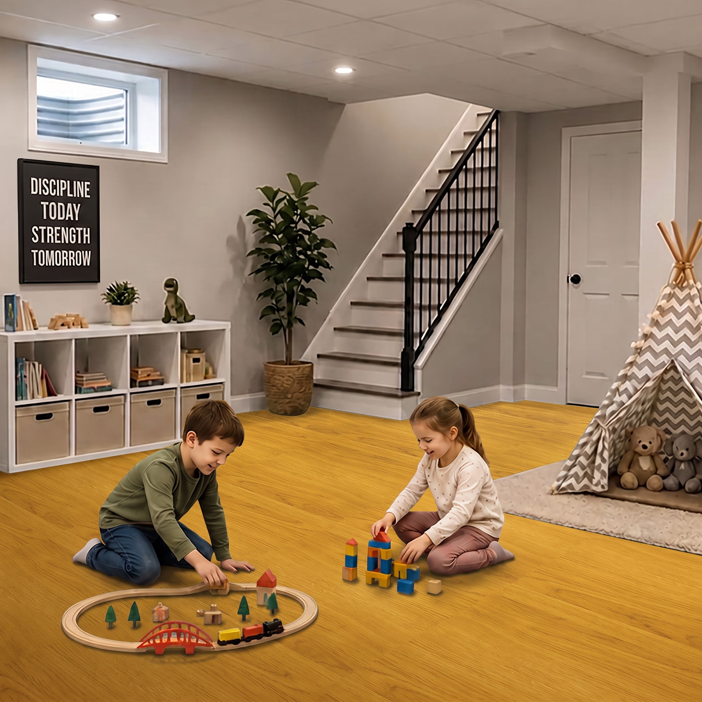 Sorbus Waterproof Wood Grain Foam Floor Tiles, 16 Tiles, 64 Sq Ft, Interlocking, Light Grain