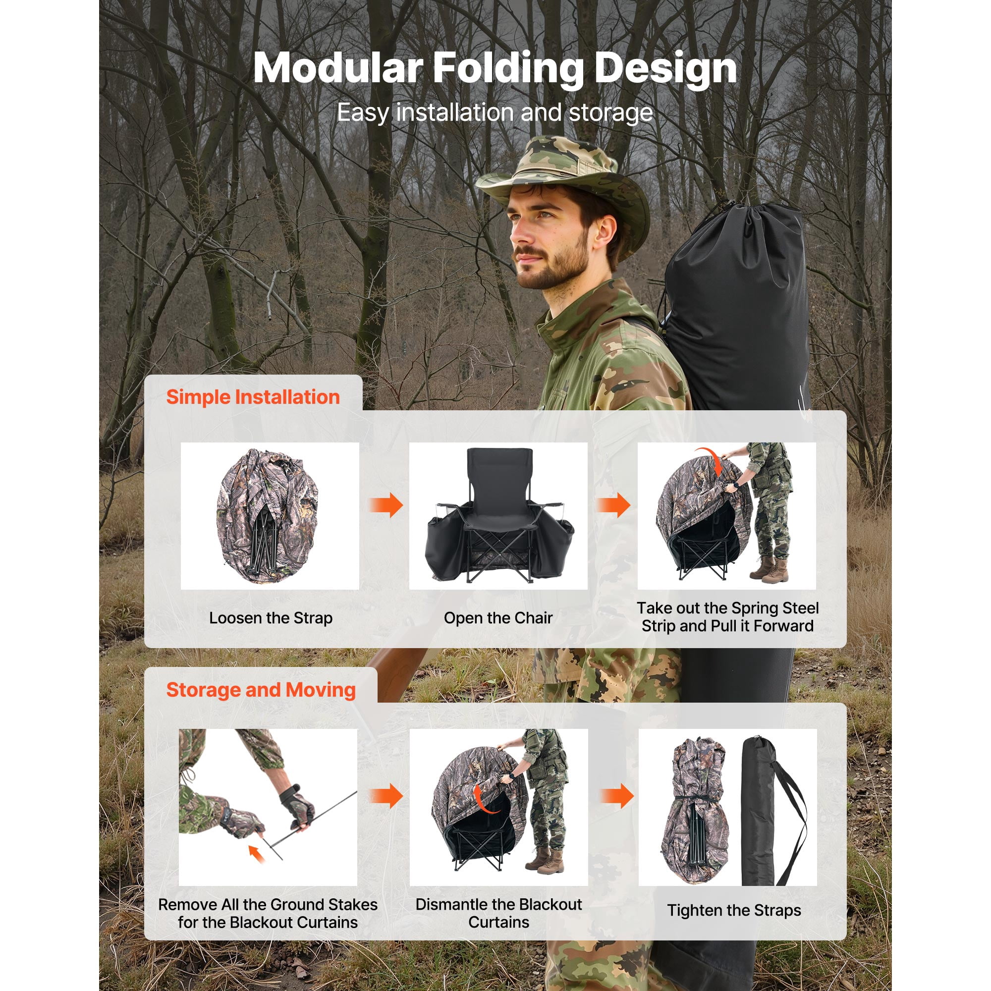 KFFKFF Portable Hunting Blind for One Person, Camouflage Tent with Carrying Bag, Durable Concealed Shelter Featuring Silent Zipper Door and Window, Ideal for Turkey and Deer Hunting