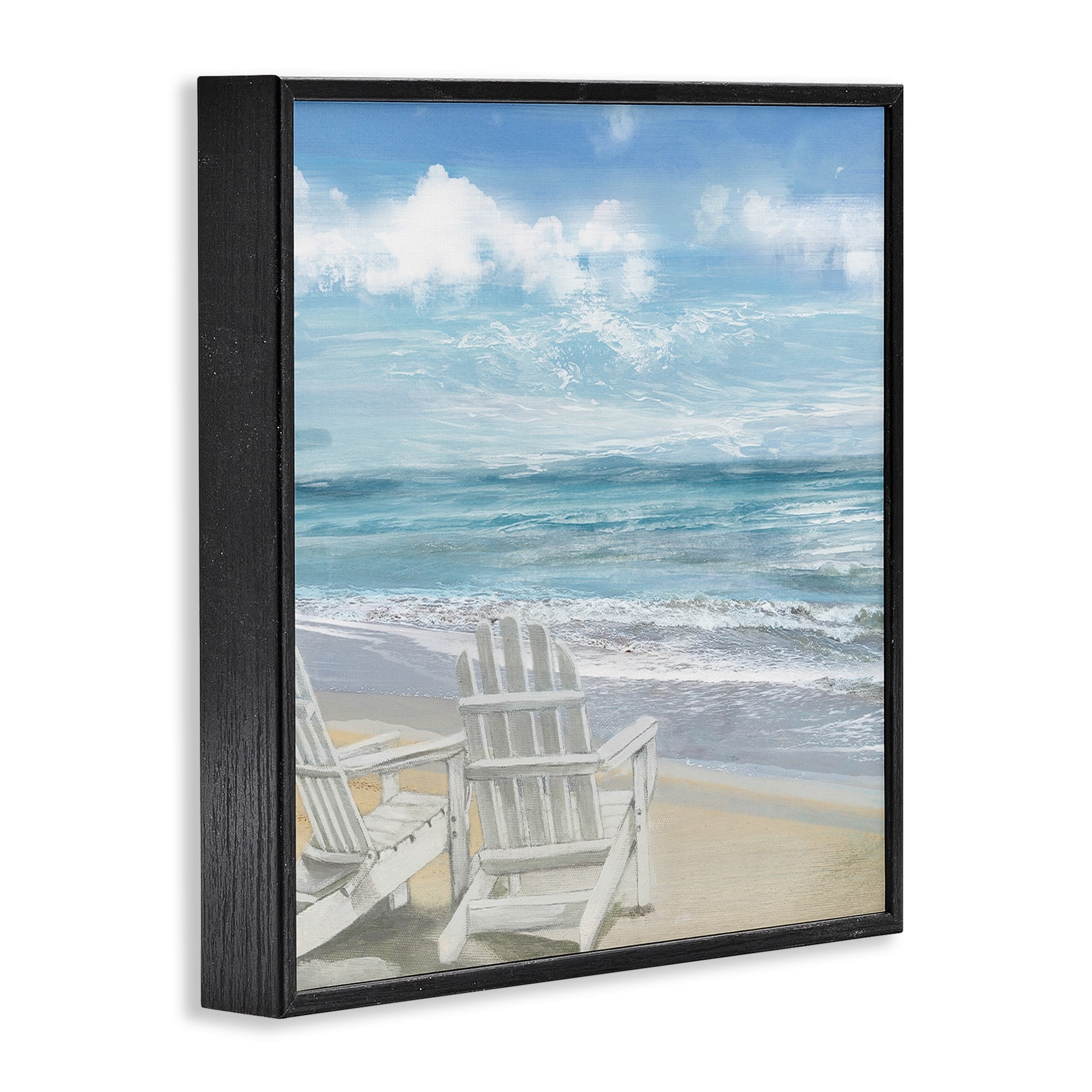Stupell Industries White Adirondack Chairs on the Beach Painting, 24 x 24,Design by Main Line Studio