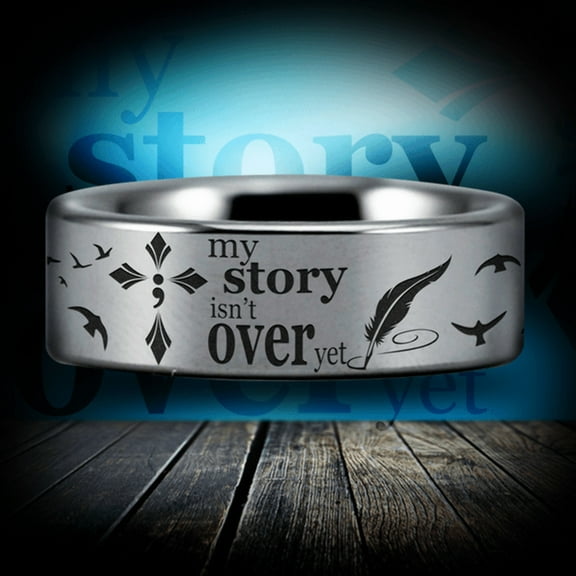 Silver Tungsten Semicolon Ring