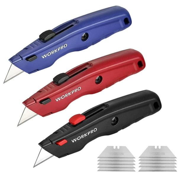 Navaja multiusos WORKPRO Premium retráctil con 10 hojas, juego de 3