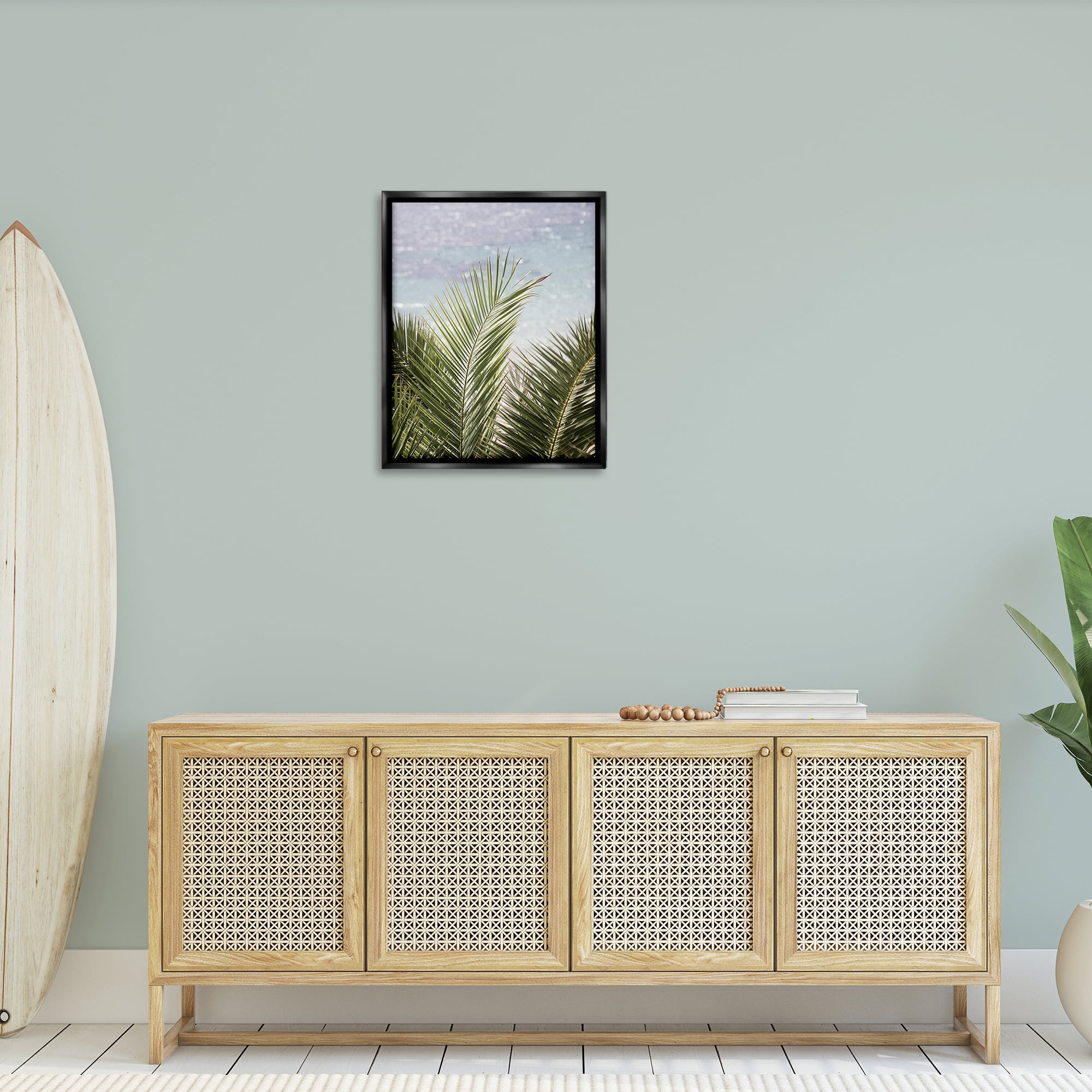 Stupell Industries Graceful Palms by Sea Nautical & Beach Photography Black Floater Framed Canvas Art Print Wall Art, 25 x 31