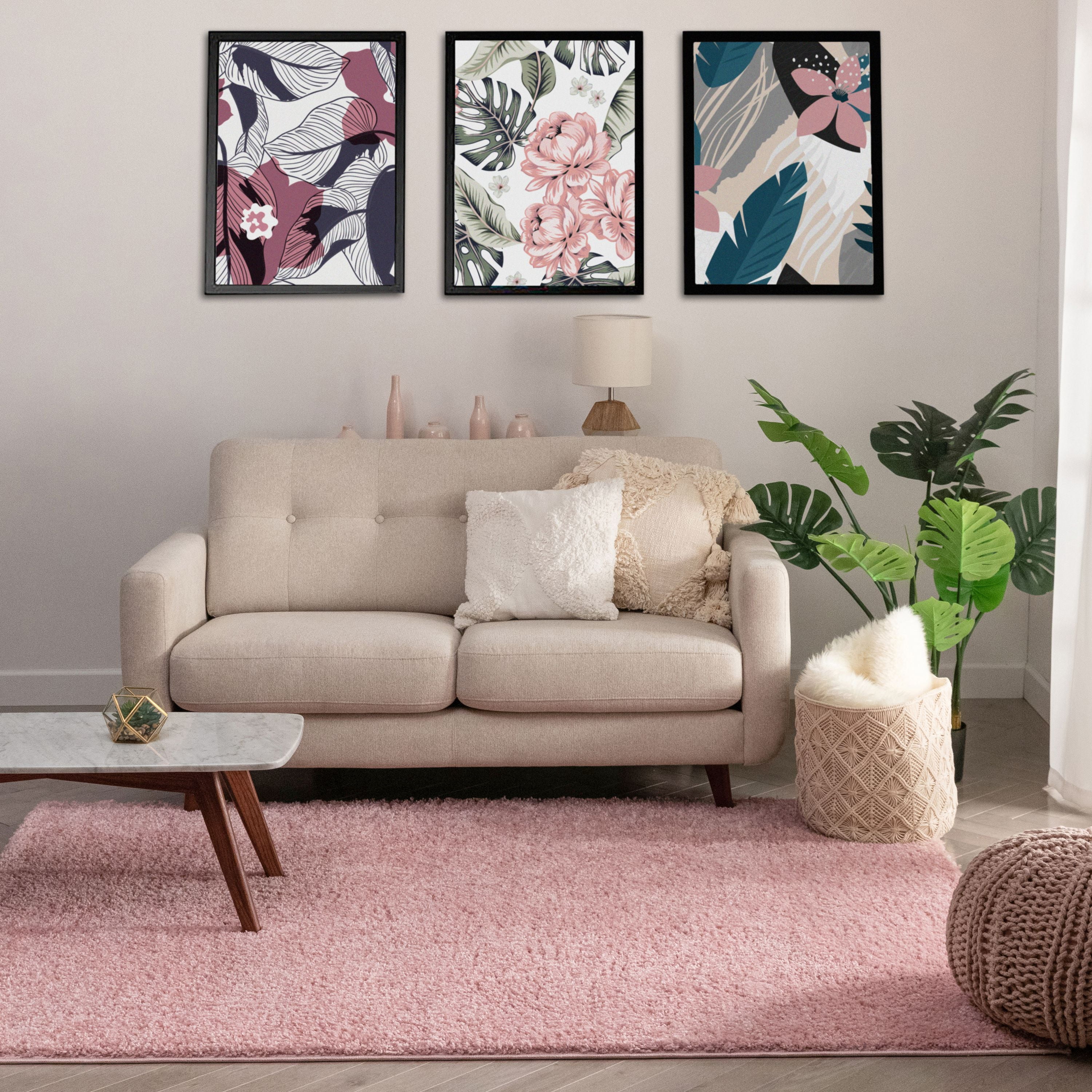 Well Woven Madison Shag Piper Pink Ethnic Modern Shag Solid Plain 3'11" x 5'3" Area Rug
