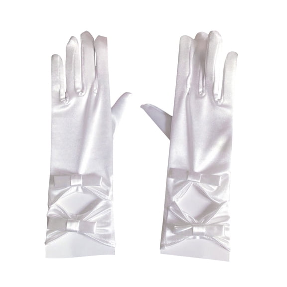WRITWAA 1Pair White Satin Bridal Gloves with Bow Design Elegant Wedding Party Accessory