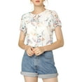 thumbnail image 6 of Allegra K Women's Floral Tie V Neck Flutter Sleeves Summer Blouse, 6 of 7