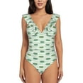 thumbnail image 2 of Goofa Cute Crocodile Print Women's Ruffled One Piece Swimsuit V Neck, 2 of 7