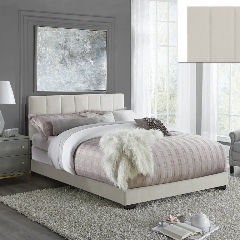 Reece Channel Stitched Upholstered Queen Bed Ivory by Hillsdale Living Essentials
