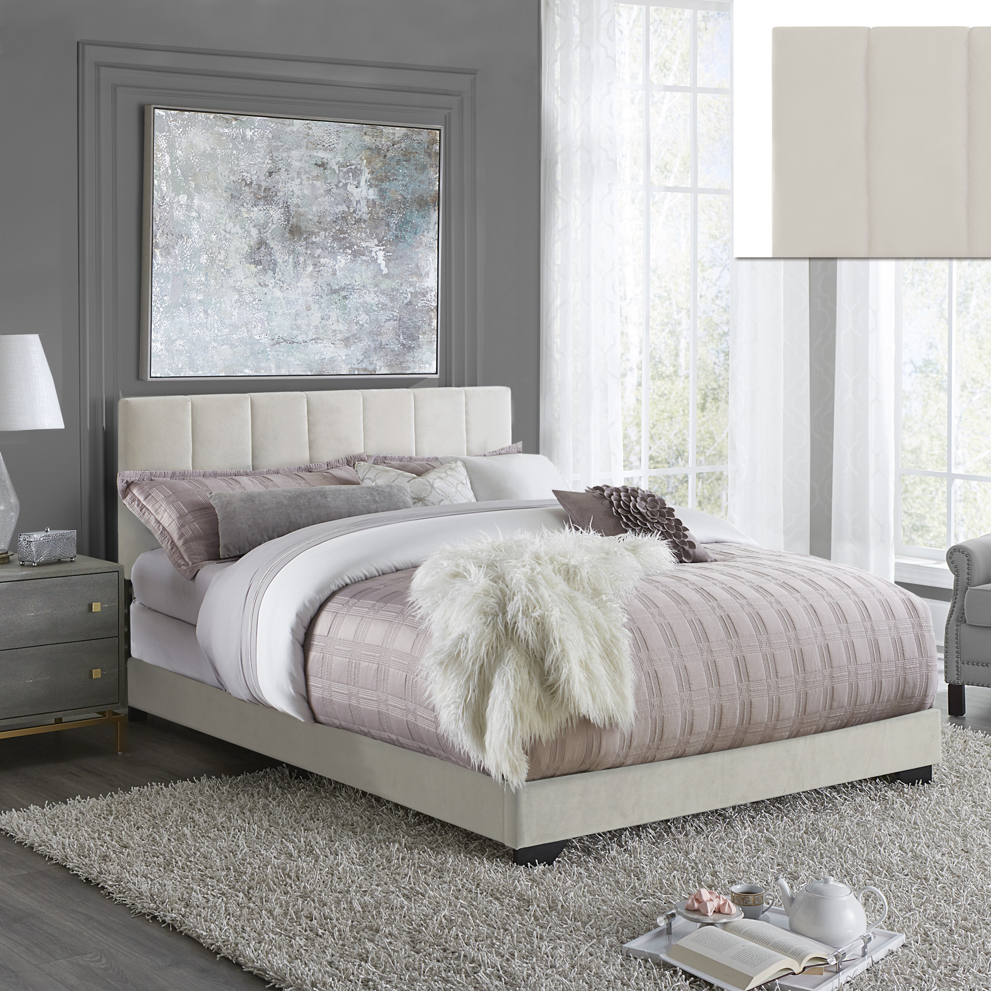 Reece Channel Stitched Upholstered Queen Bed, Ivory, by Hillsdale Living Essentials - image 5 of 17